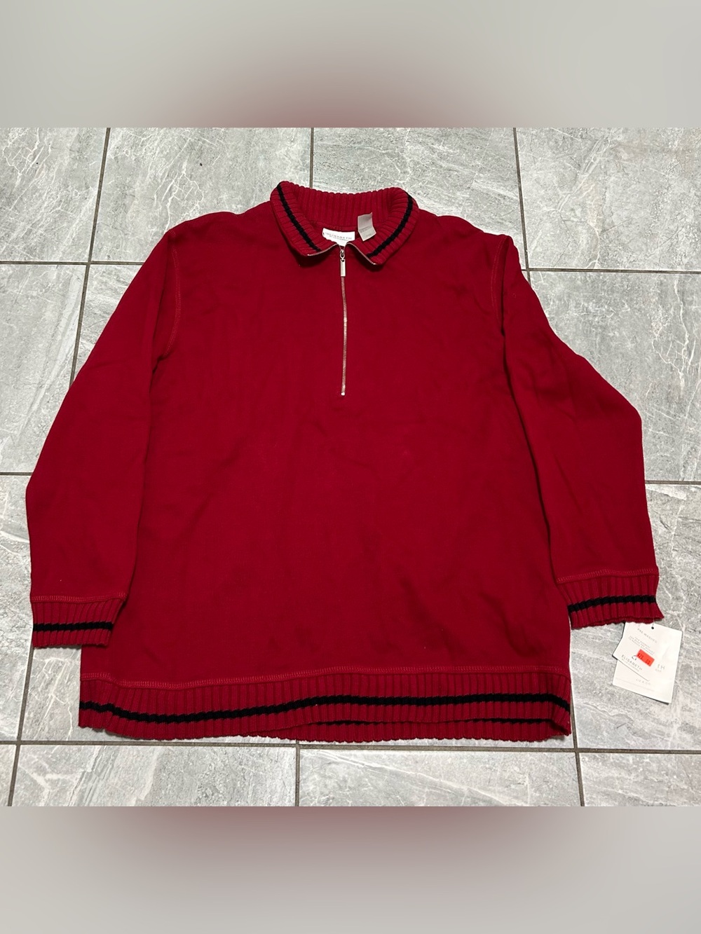 Vintage Elisabeth Liz Claiborne 1X Red Quarter Zip Pullover Cotton NWT
